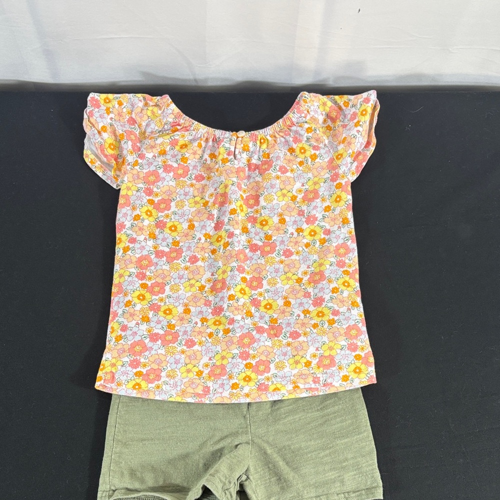 Carter's Pink & Yellow Floral Flutter Sleeve Top and Shorts Set